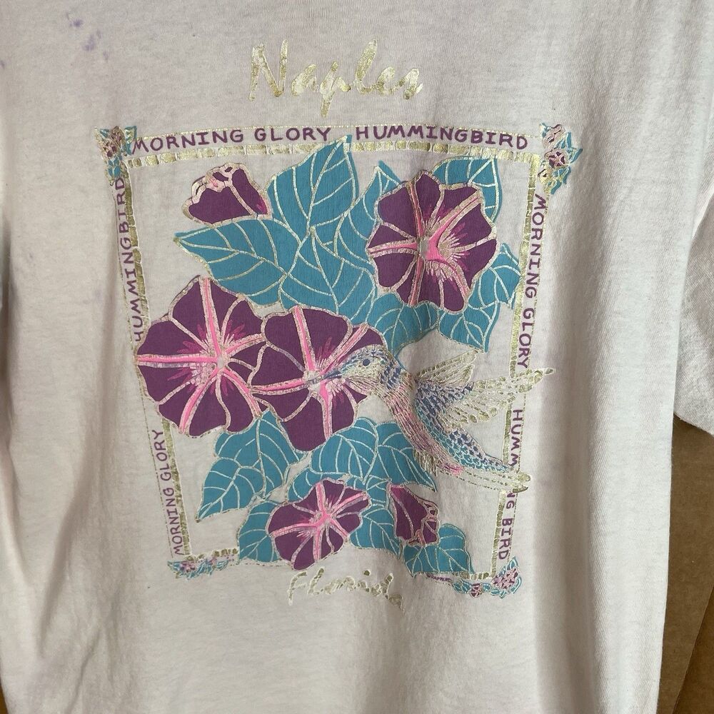 Vintage Naples Florida Graphic T Shirt, Medium, Hanes, White, Flowers - Picture 2 of 7